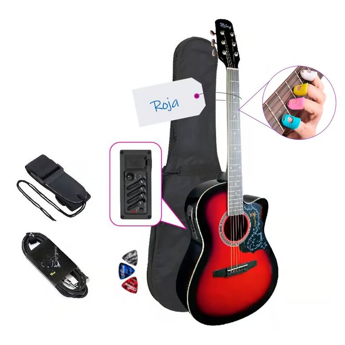 GENERICO - GUITARRA ELECTROACUSTICA NYLON ROJA