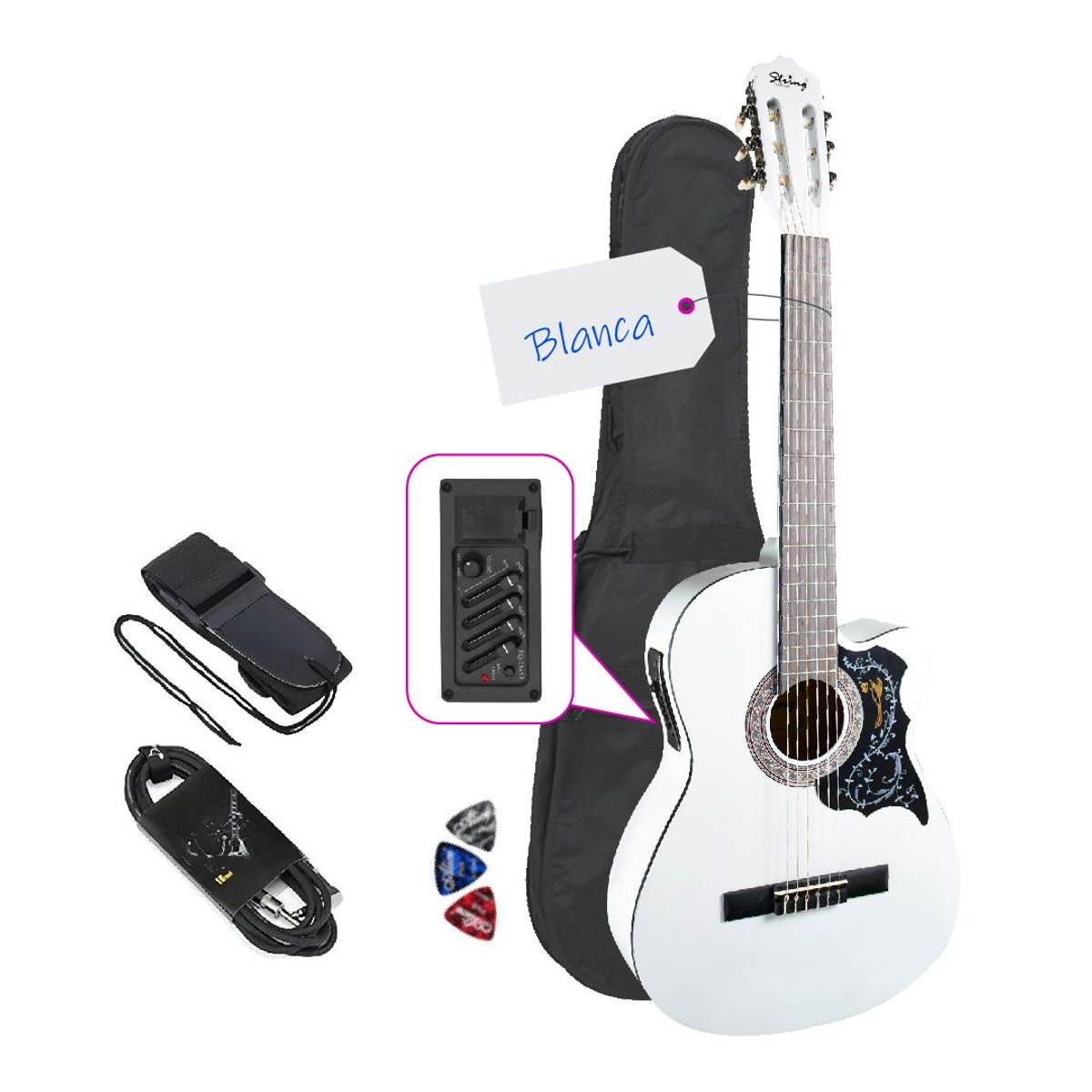 GENERICO - GUITARRA ELECTROACUSTICA NYLON BLANCA