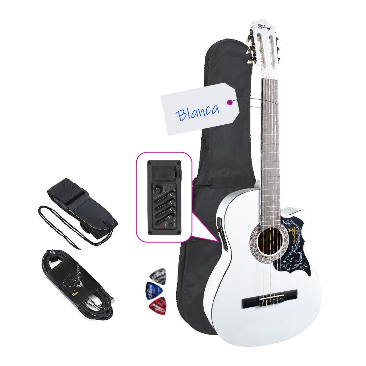 GENERICO - GUITARRA ELECTROACUSTICA NYLON BLANCA