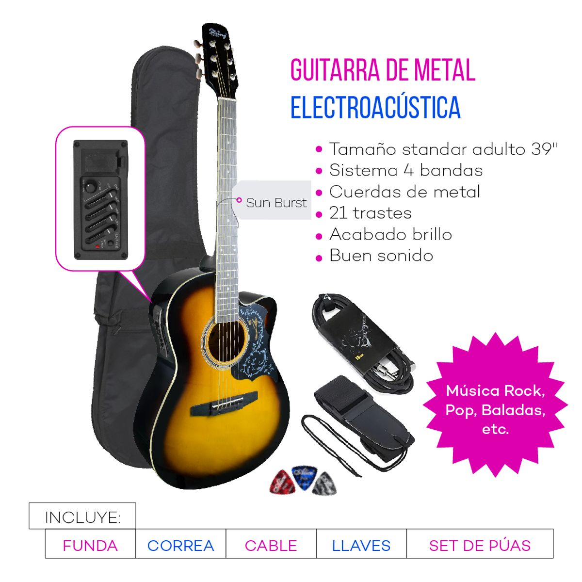 GENERICO - GUITARRA ELECTROACUSTICA METAL SUNBURST