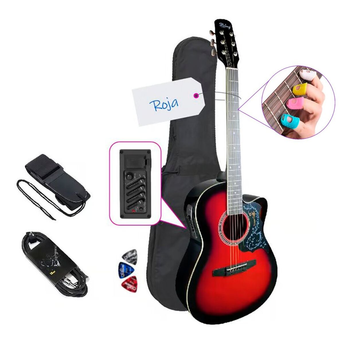 GENERICO - GUITARRA ELECTROACUSTICA METAL ROJA