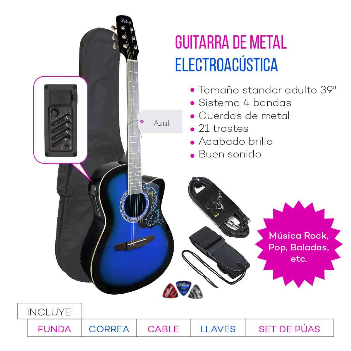 GENERICO - GUITARRA ELECTROACUSTICA METAL AZUL