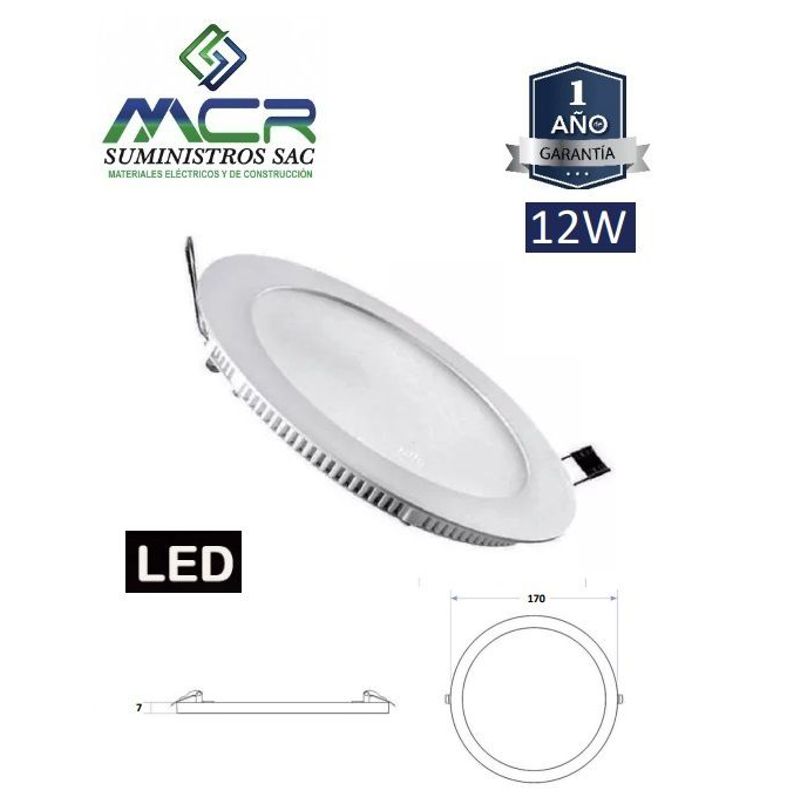 GENERICO - Downlight para empotrar 12W luminaria Luz blanco frio 6500K IP20 LED