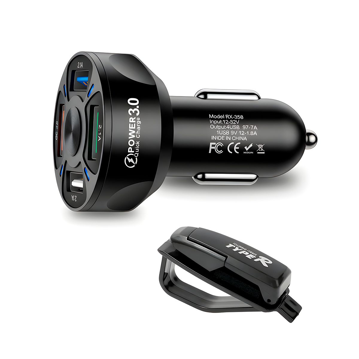 GENERICO - Cargador De Auto Usb 4 Puertos 18w Para Teléfono Sujetador de Lentes