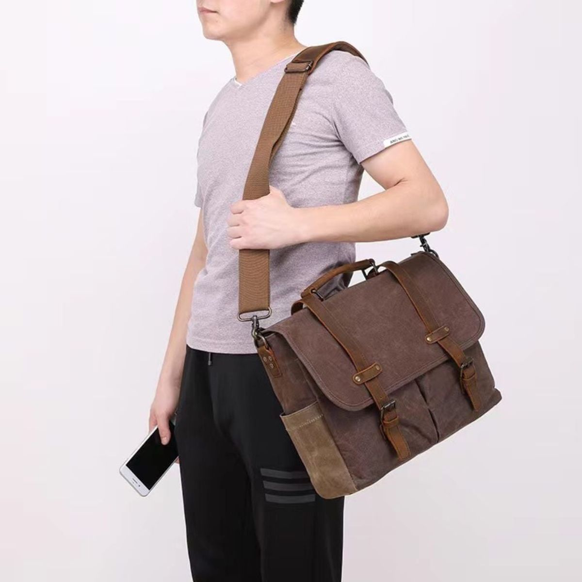 GENERICO - Maletin de cuero  PU Vintage color Marron.