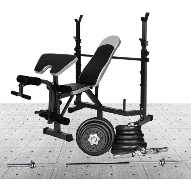 SPORT FITNESS - Banca para pecho importado + set de pesas 40 kg + barra recta 1.80 cm