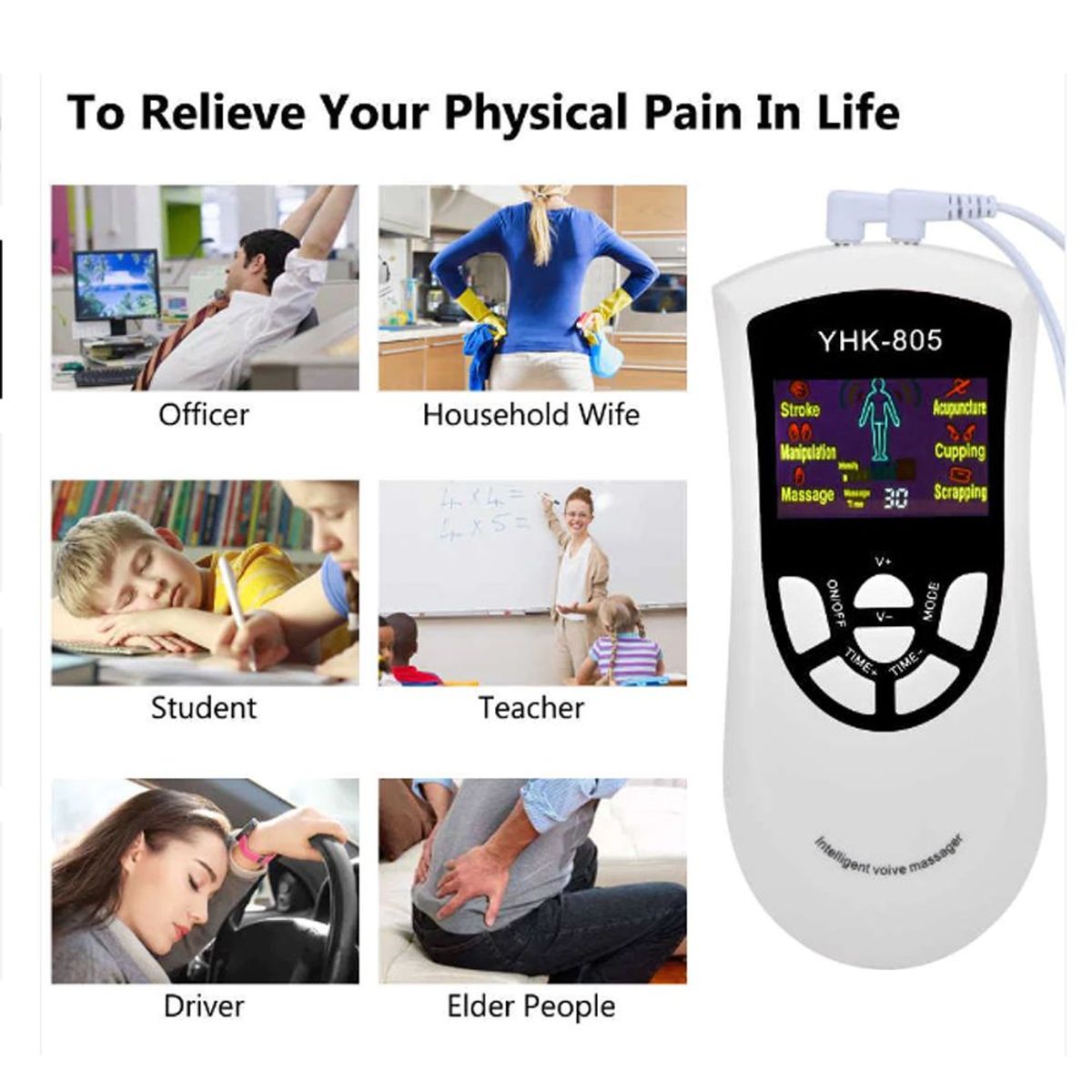 GENERICO - Electro masajeador de pulso EMS muscular voz inteligente 8 electrodos