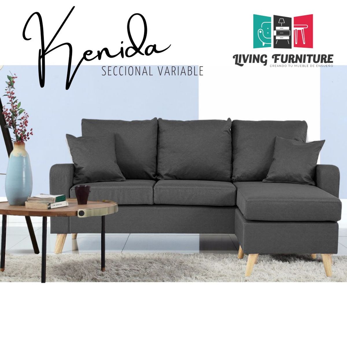 GENERICO - Seccional Kenida Living Furniture Gris Oscuro