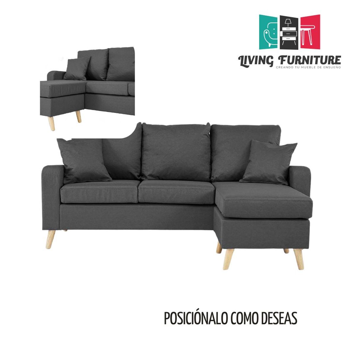 GENERICO - Seccional Kenida Living Furniture Gris Oscuro