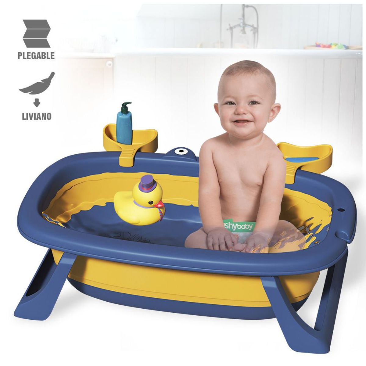 KELLER - Bañera Plegable para Bebés Tina de Baño Cangrejo WI5 Azul