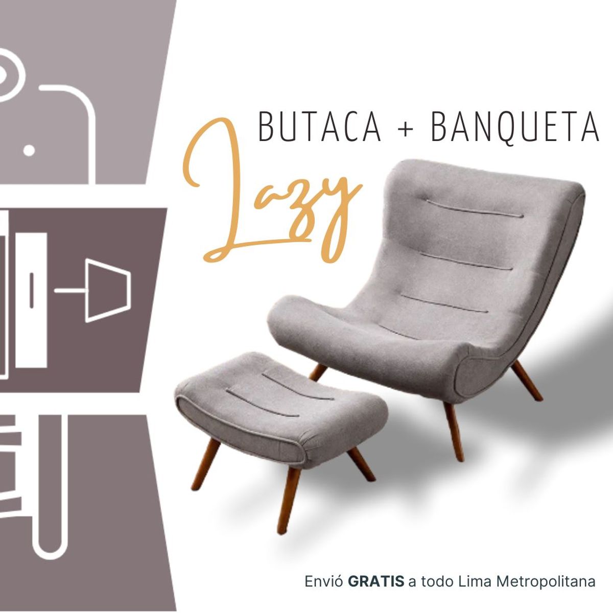 GENERICO - Butaca Lazy + Banqueta Living Furniture Gris