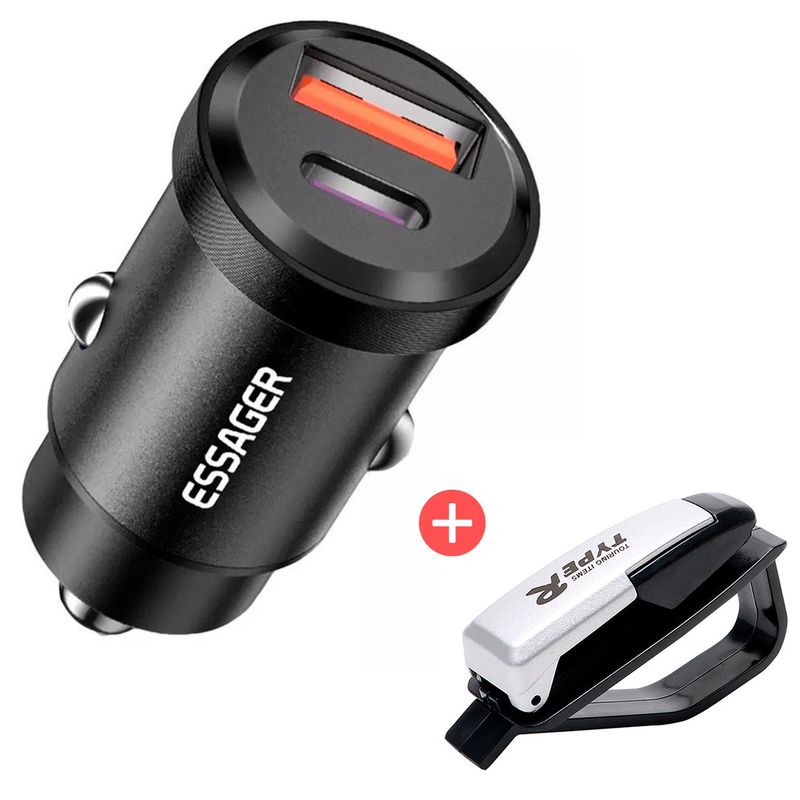 ESSAGER - Cargador Celular De Autos Usb C Usb A 30w Essager Sujetador de Lentes