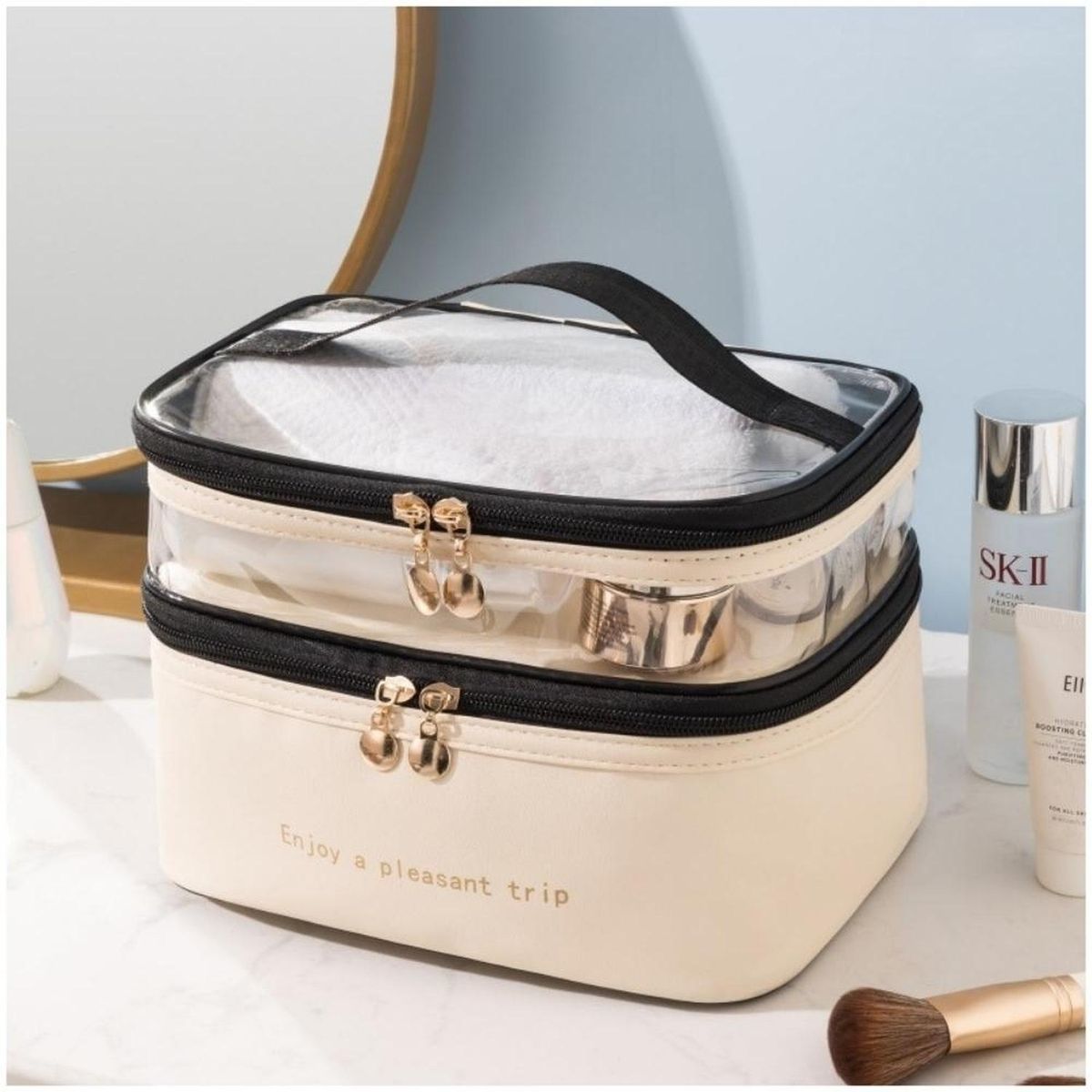 MINARI - Neceser Organizador de Maquillaje Cuero PU Bolso de Viaje BL 94V