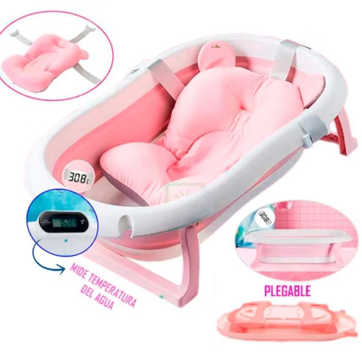GENERICO - Tina Bañera Plegable y Portátil para  Bebe Rosado