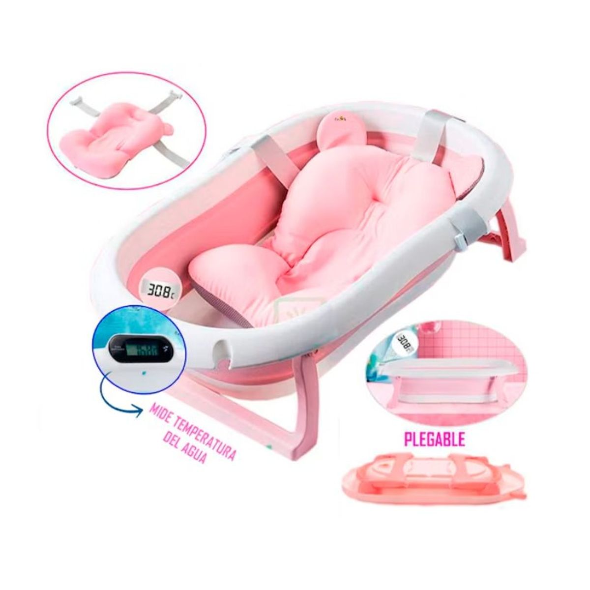 GENERICO - Tina Bañera Plegable y Portátil para  Bebe Rosado