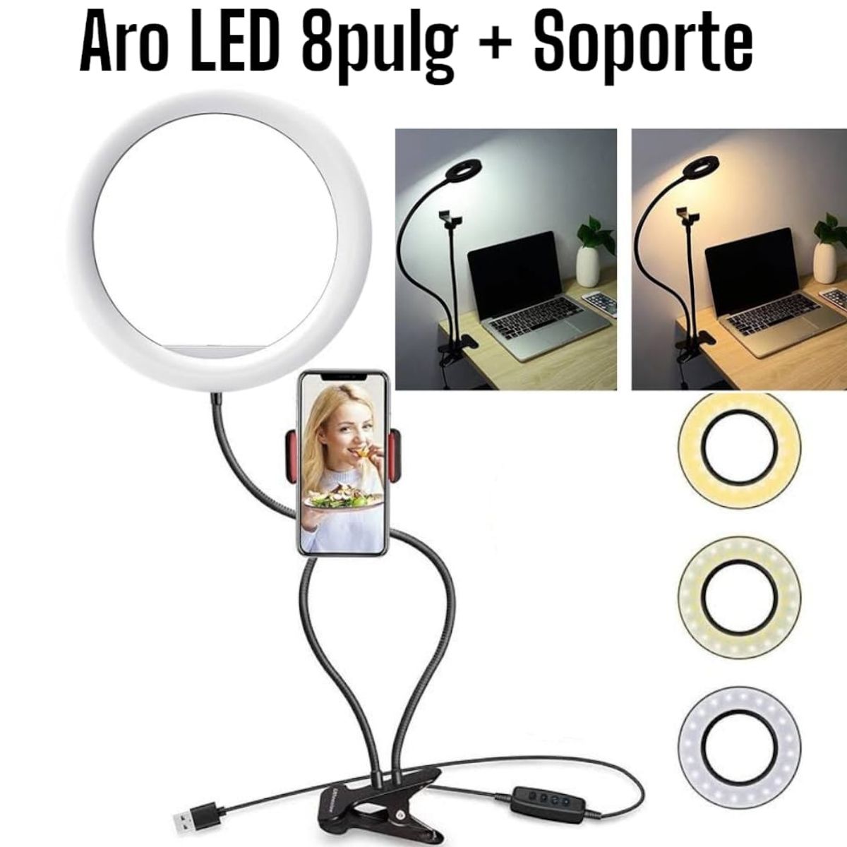 GENERICO - Anillo LED para Tik Tok y Soporte de Celular para Transmision en Vivo