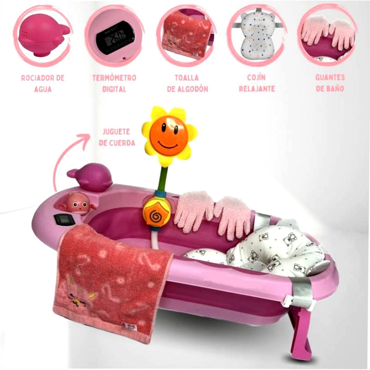 BABY KITS - NUEVO Tina Bañera Plegable JELLY Con Termómetro Rosado