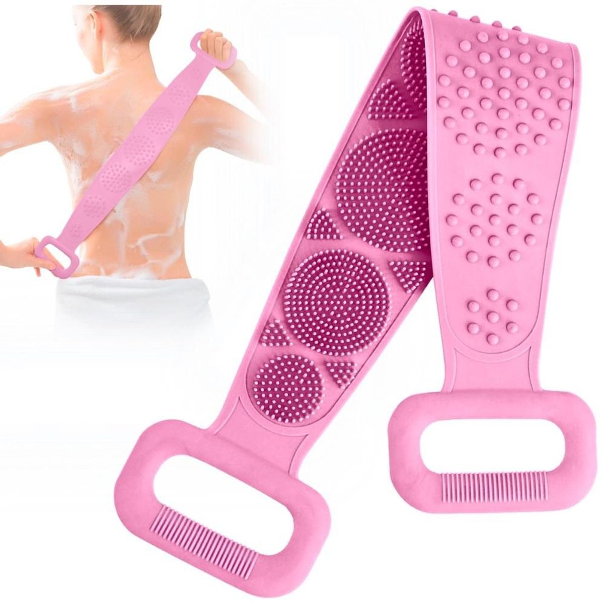 MINARI - Cepillo Masajeador Corporal de Silicona para Ducha Rosado C60