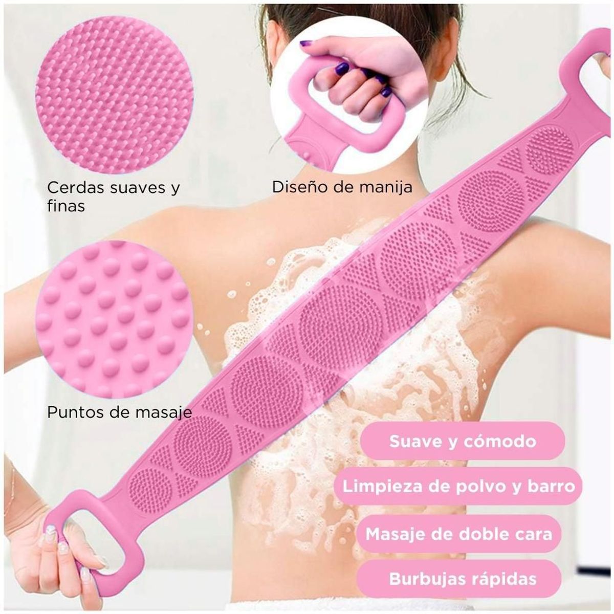 MINARI - Cepillo Masajeador Corporal de Silicona para Ducha Rosado C60