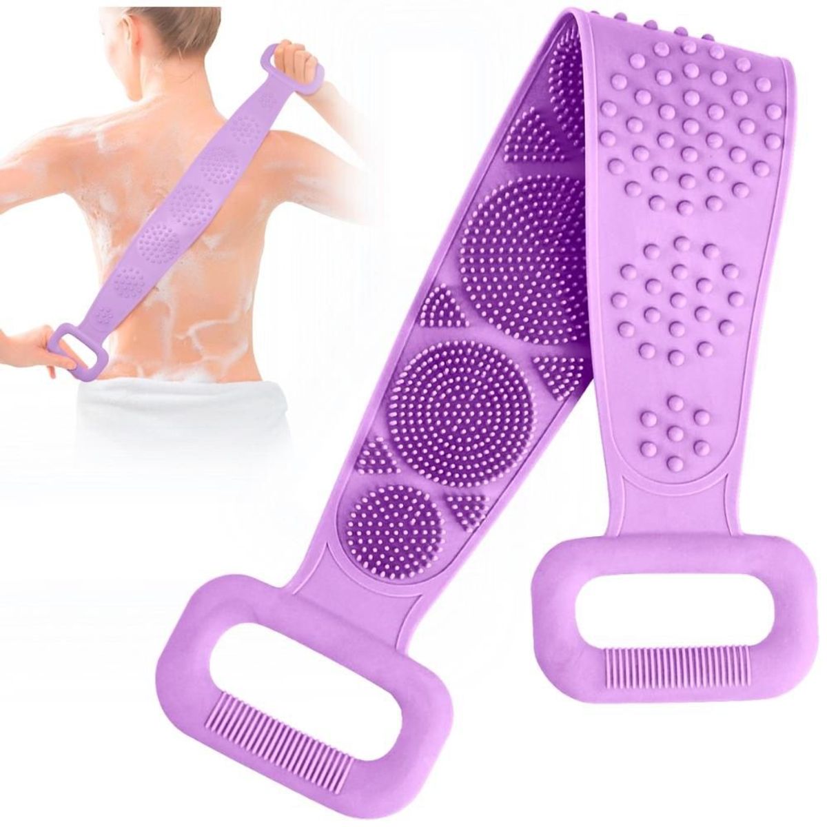 MINARI - Cepillo Masajeador Corporal de Silicona para Ducha Morado C60
