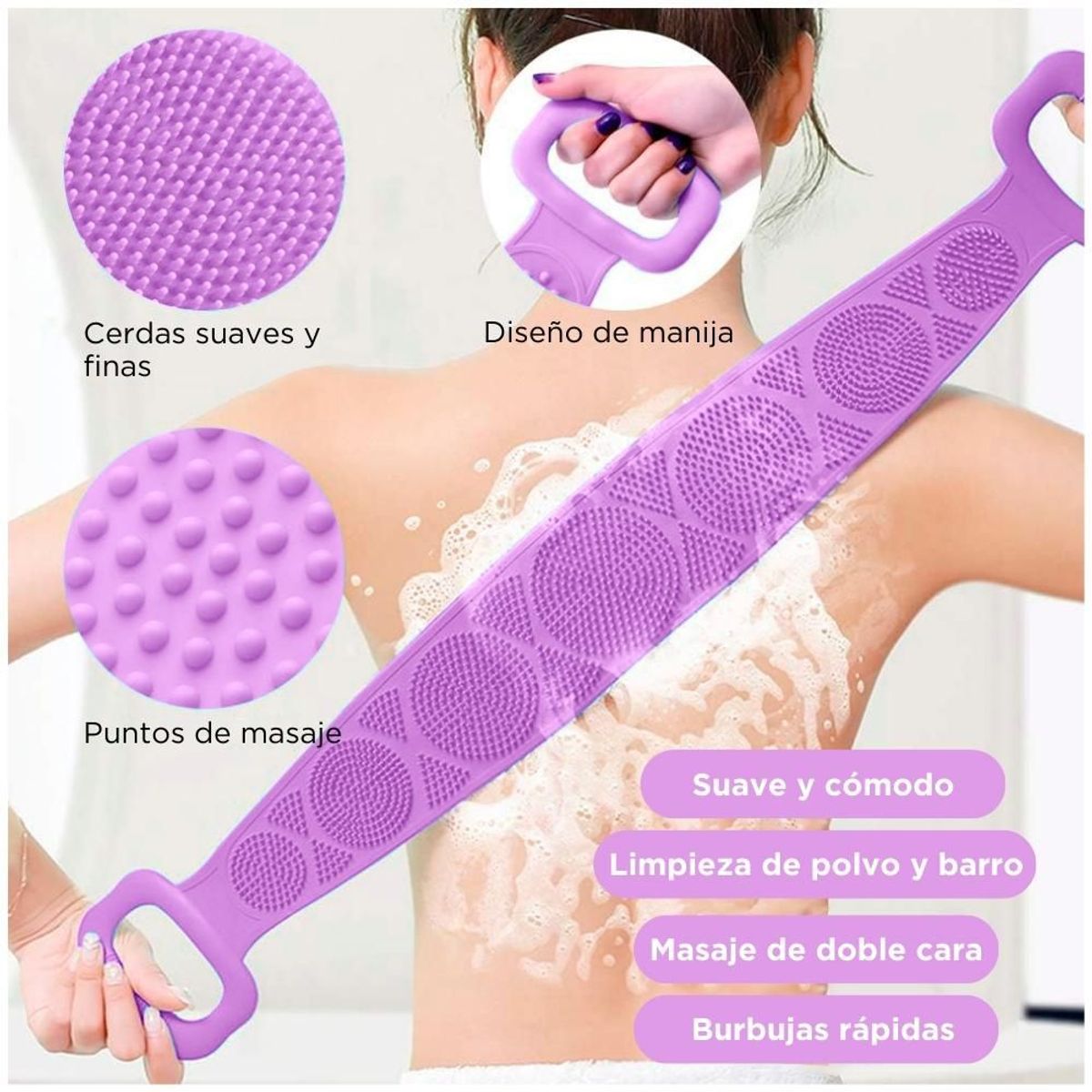 MINARI - Cepillo Masajeador Corporal de Silicona para Ducha Morado C60