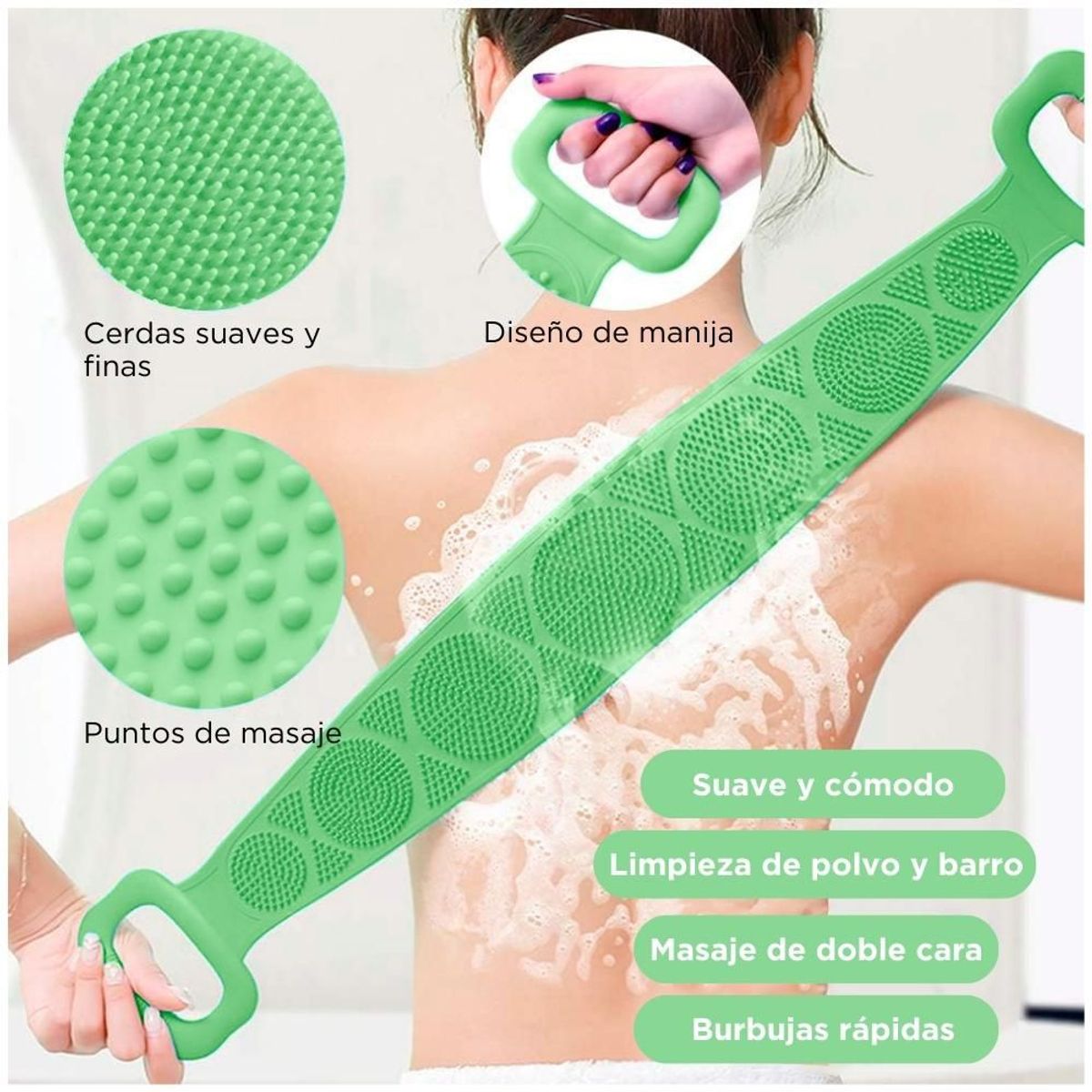 MINARI - Cepillo Masajeador Corporal de Silicona para Ducha Verde C60