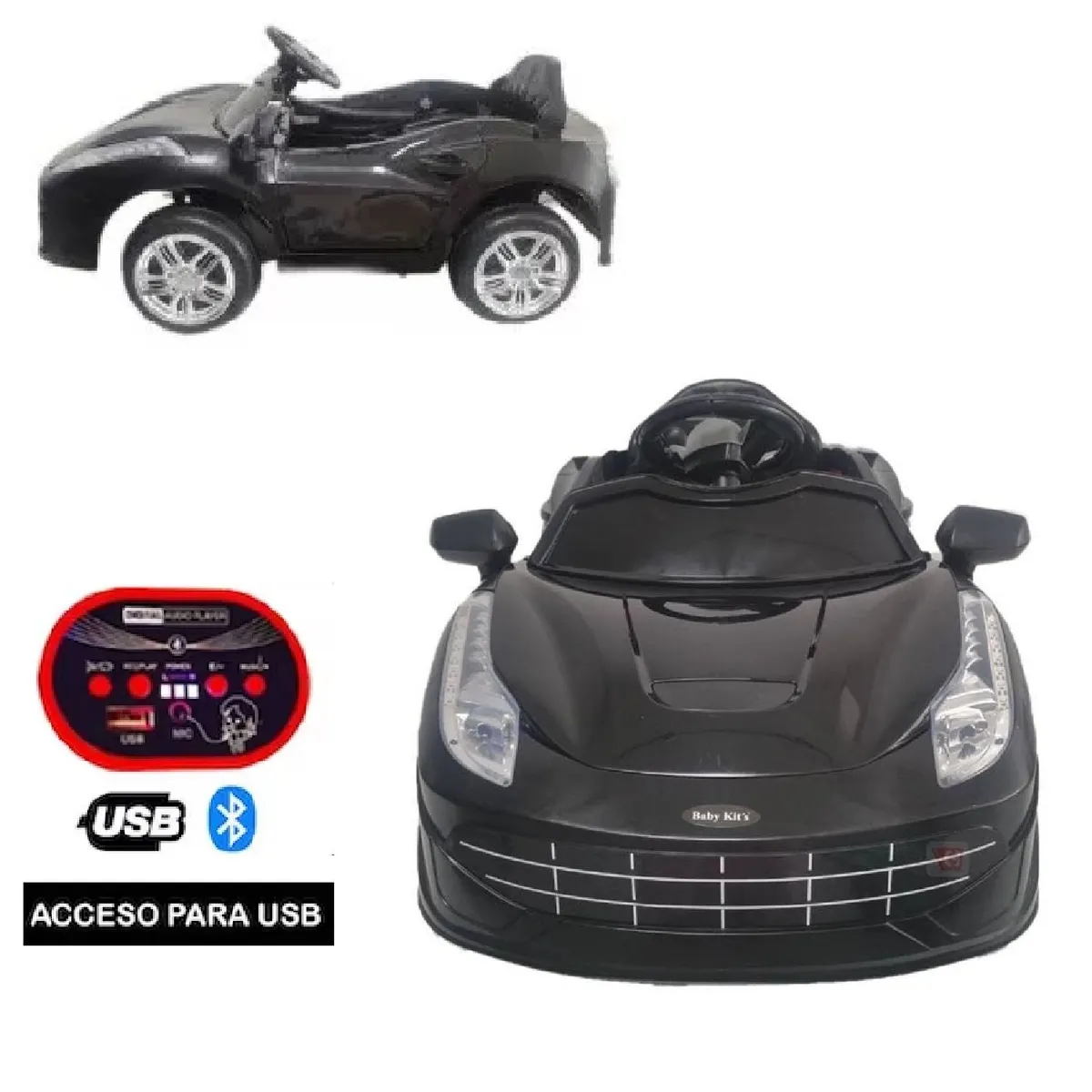 BABY KITS - Carrito Batería USB Bluetooth Control Remoto PORSCHE-Negro