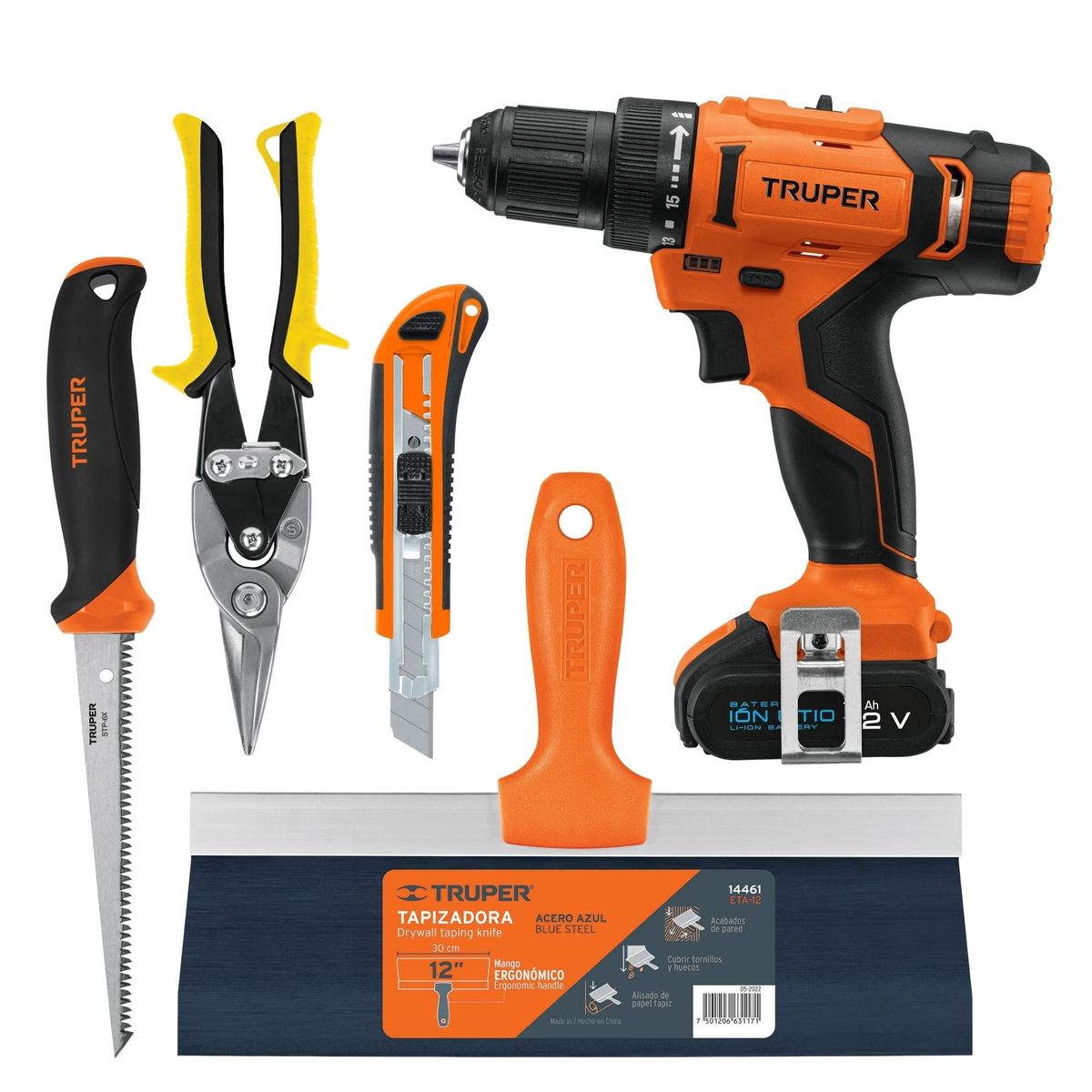 TRUPER - Combo Taladro atornillador inalámbrico 12V herramientas para drywall