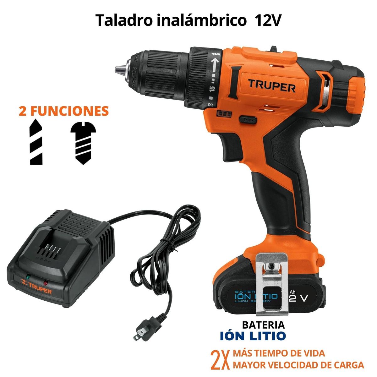 TRUPER - Combo Taladro atornillador inalámbrico 12V herramientas para drywall