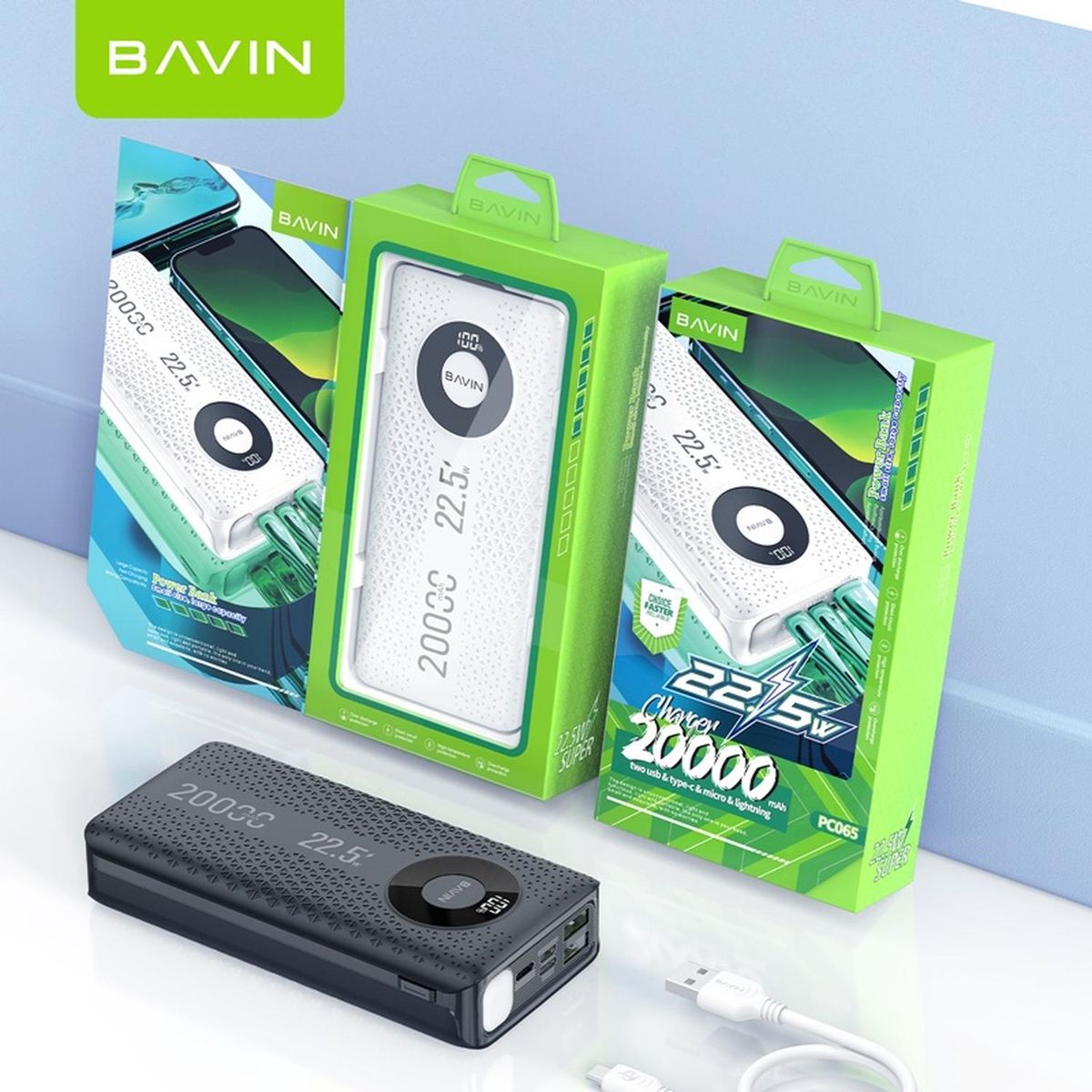 GENERICO - BAVIN PC065S 20000mAh Powerbank USB PD Fast Charge 22.5 Watts