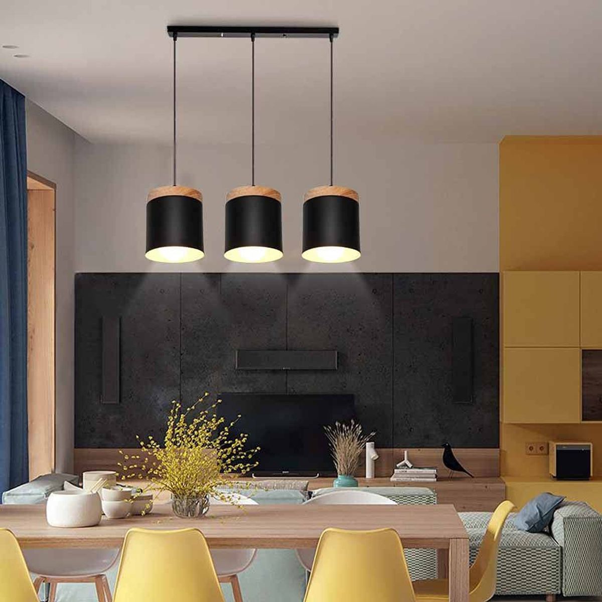HOME NEAT - lamparas colgantes Moderno 3 Luces iluminacion E27 Negro