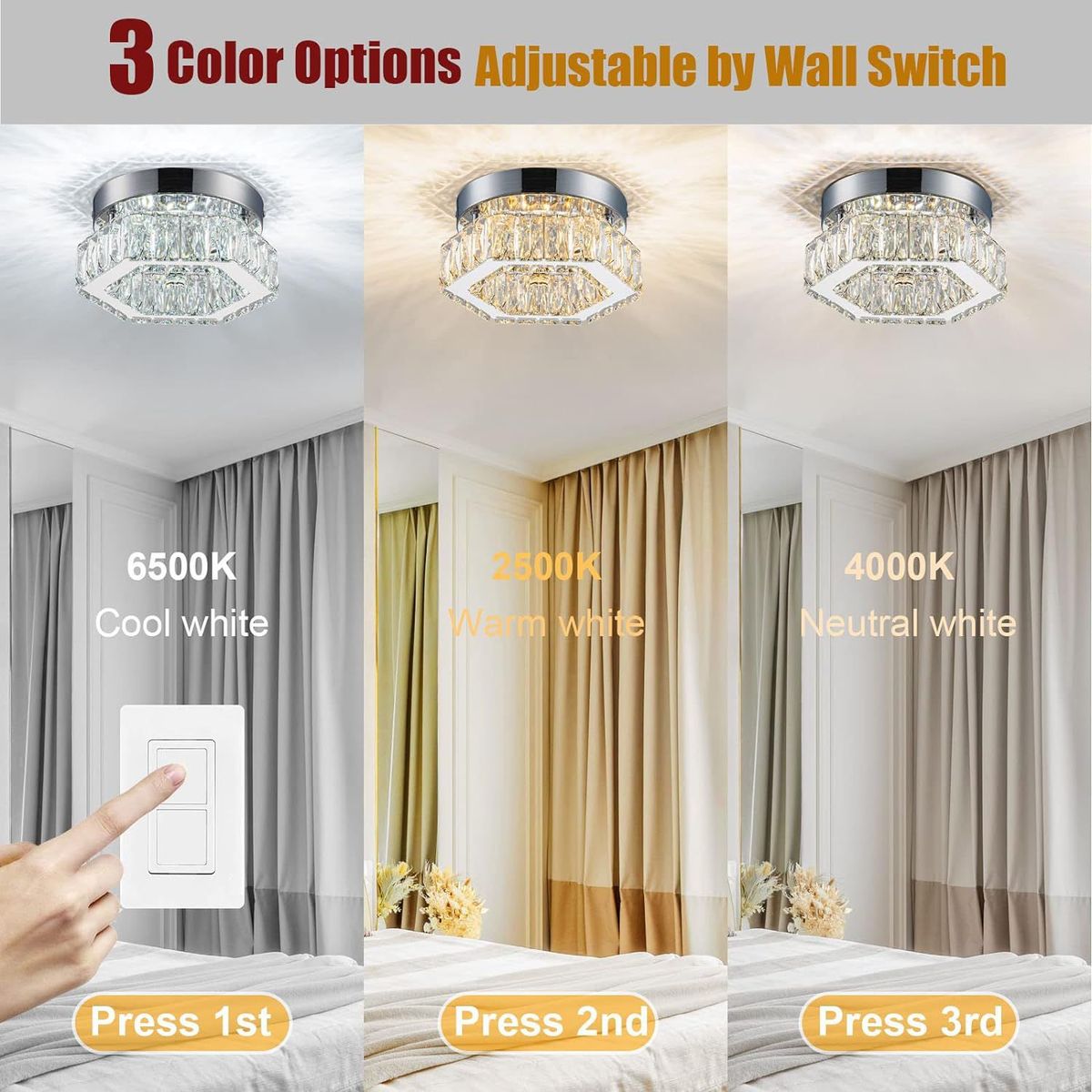 HOME NEAT - Lámpara de techo LED Vidrio y metal 3 Colores Ø25cm