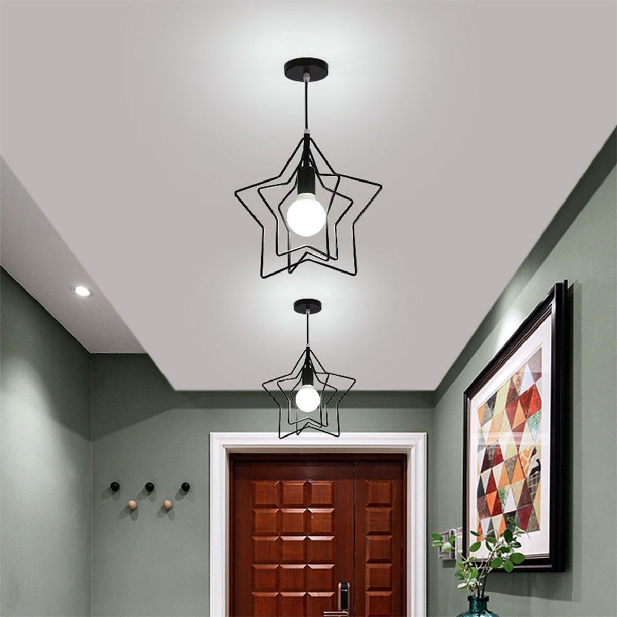 HOME NEAT - lamparas colgantes con forma de estrella iluminacion E27 Negro