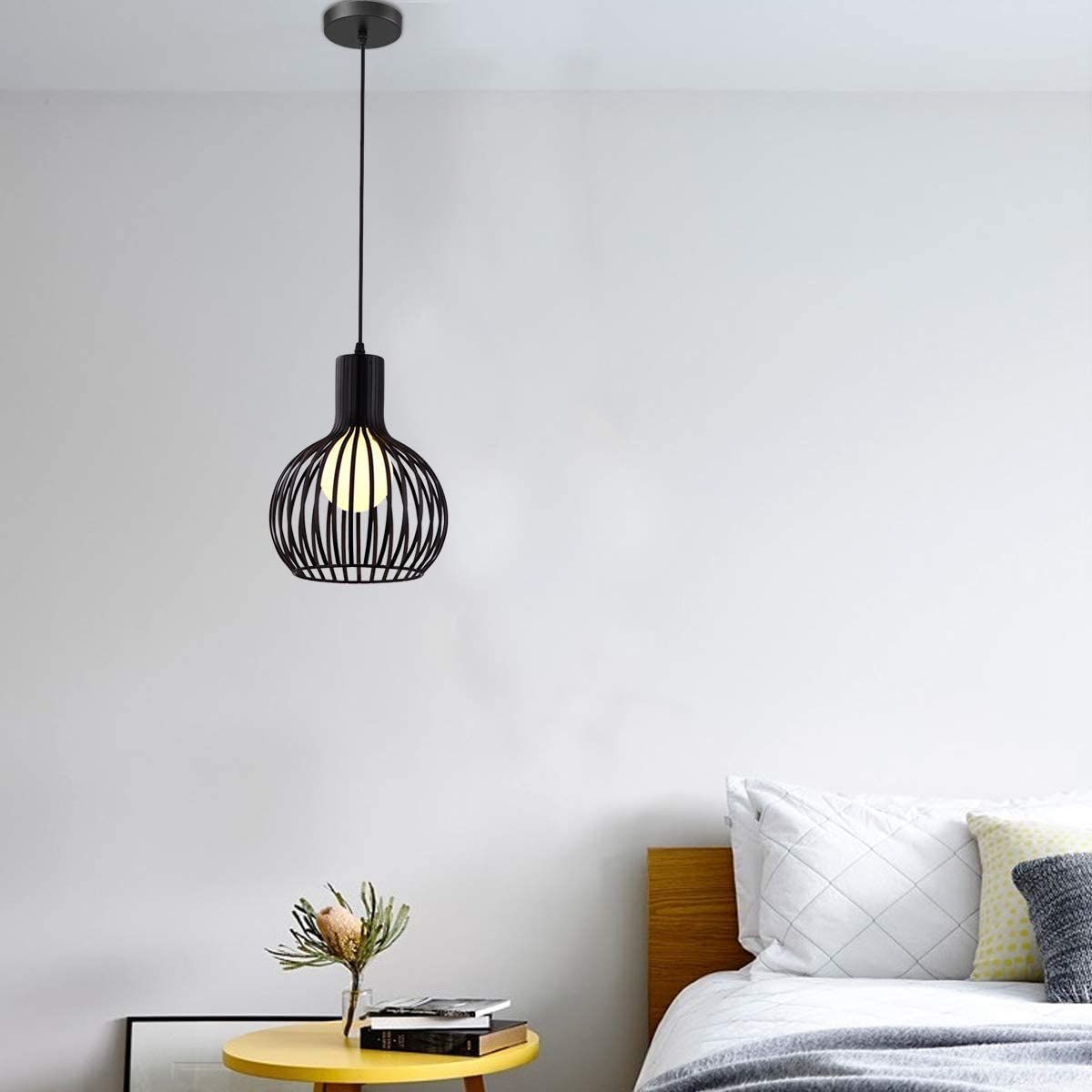 HOME NEAT - lamparas colgantes de Jaula Metal Vintage iluminacion Negro E27 Ø20cm