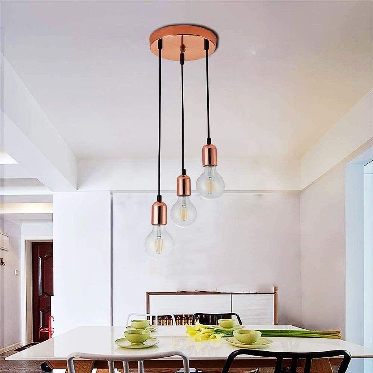 HOME NEAT - Lámpara Colgante Nórdico 3 Luces E27 Rosa