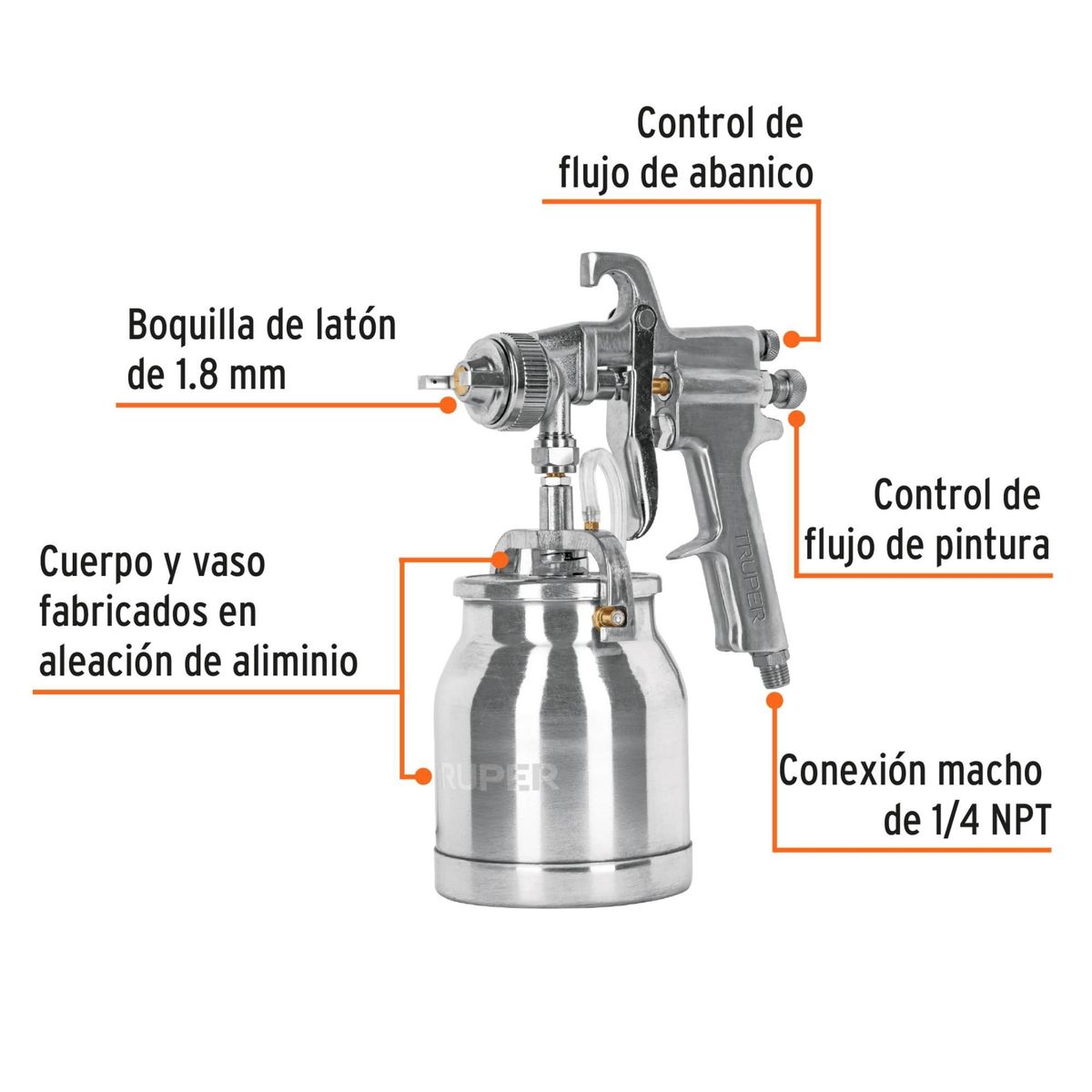 TRUPER - pistola de aire para pintar, uso profesional acabado fino  1L Truper