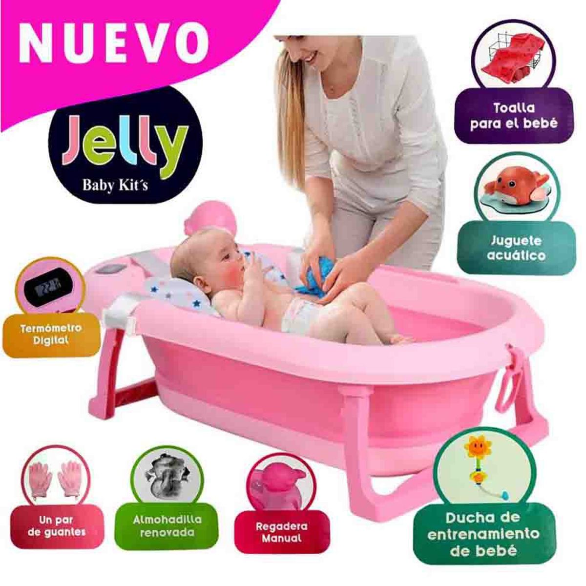 BABY KITS - Bañera Tina de Baño Plegable JELLY Termómetro 6 Accesorios