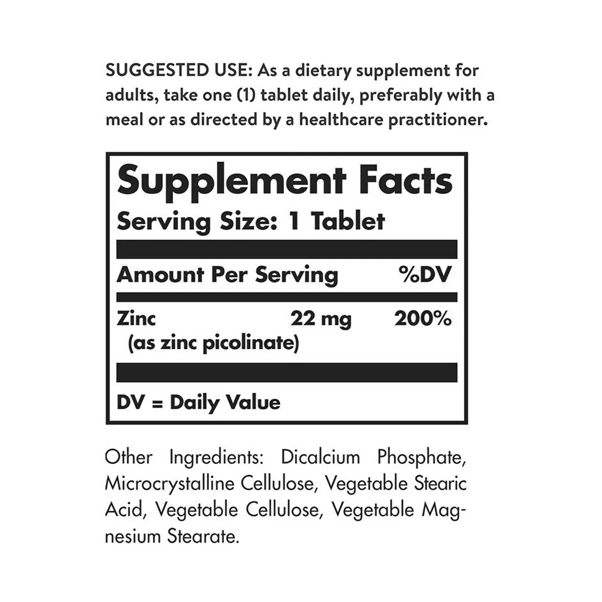 SOLGAR - ZINC PICOLINATE 22MG 100 TAB