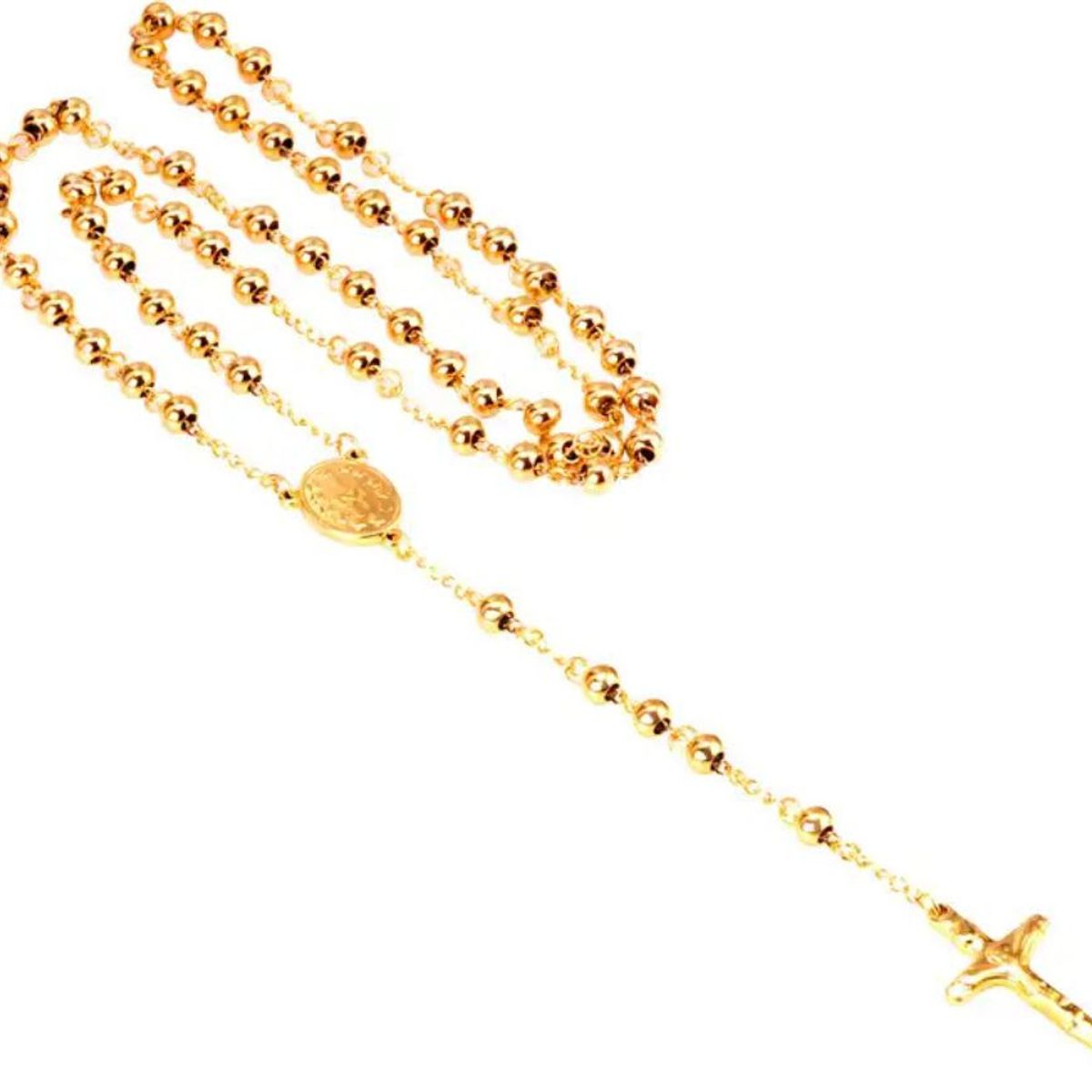 GENERICO - Collar Rosario de Acero Inoxidable Baño de oro