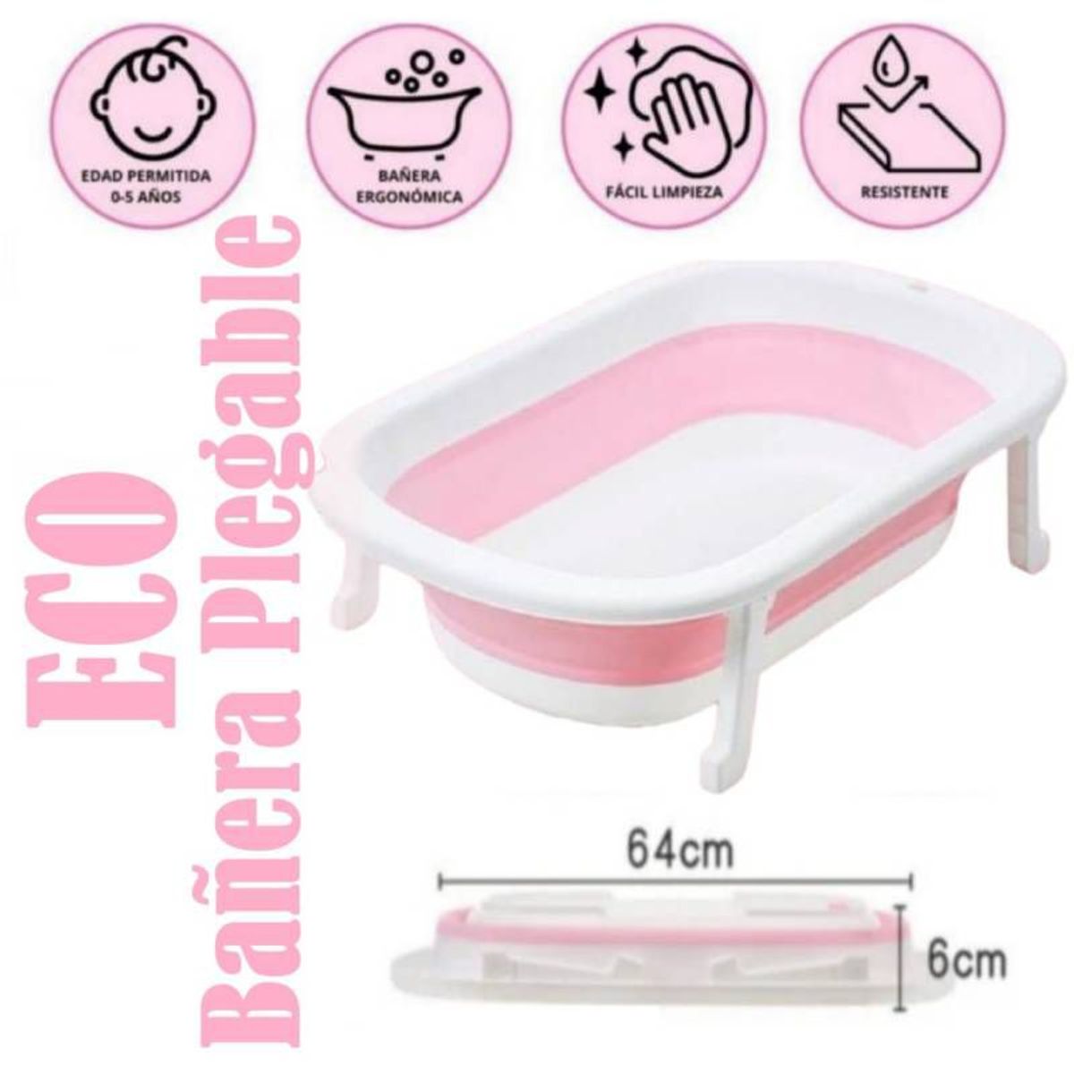 UNIVERSAL - Tina Bañera Plegable Resistente ECO Rosado