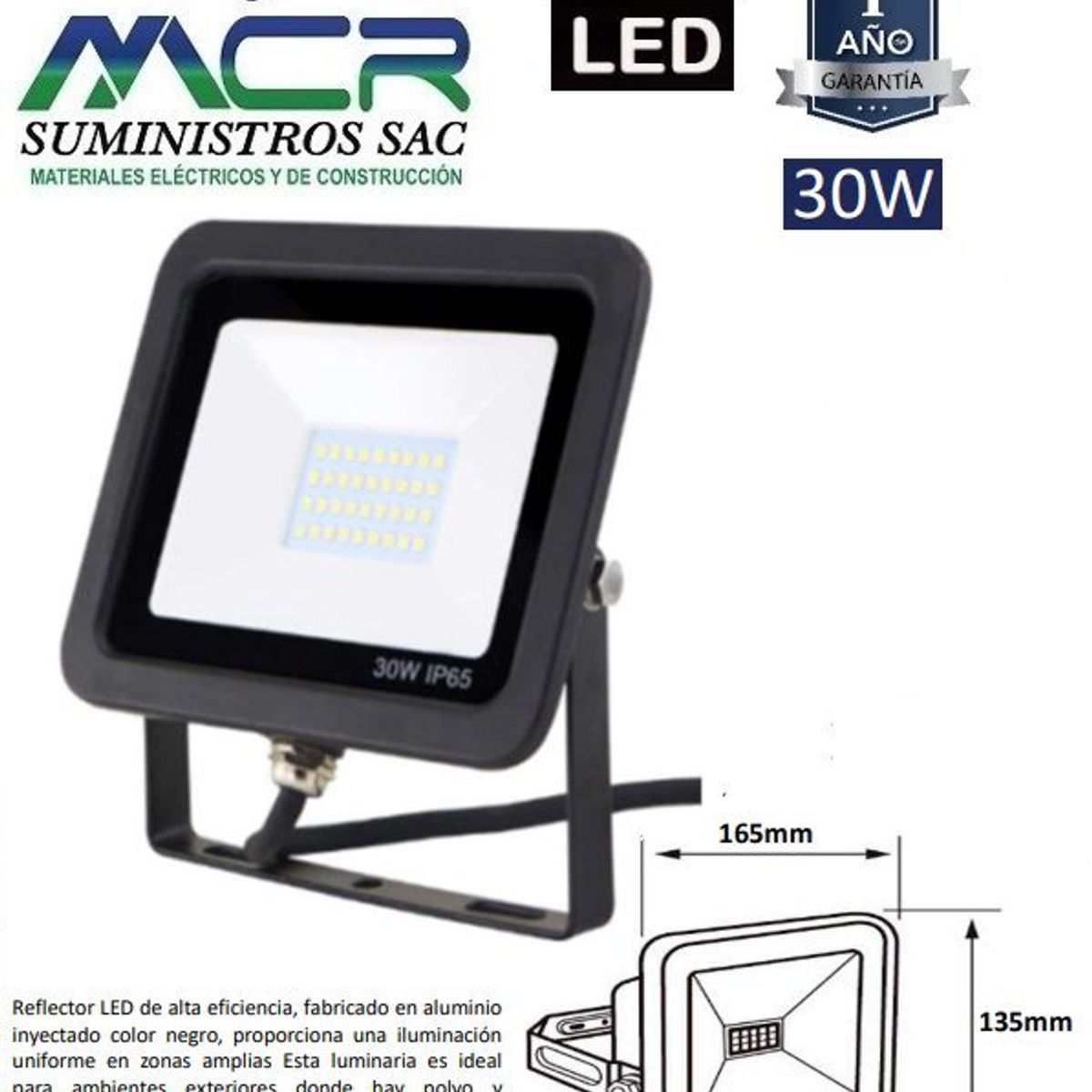 GENERICO - REFLECTOR LED 30W LUZ CALIDO 3000K IP65 220V