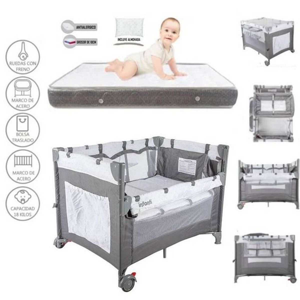 INFANTI - Cuna corral Always TOGETHER Marengo +Colchón