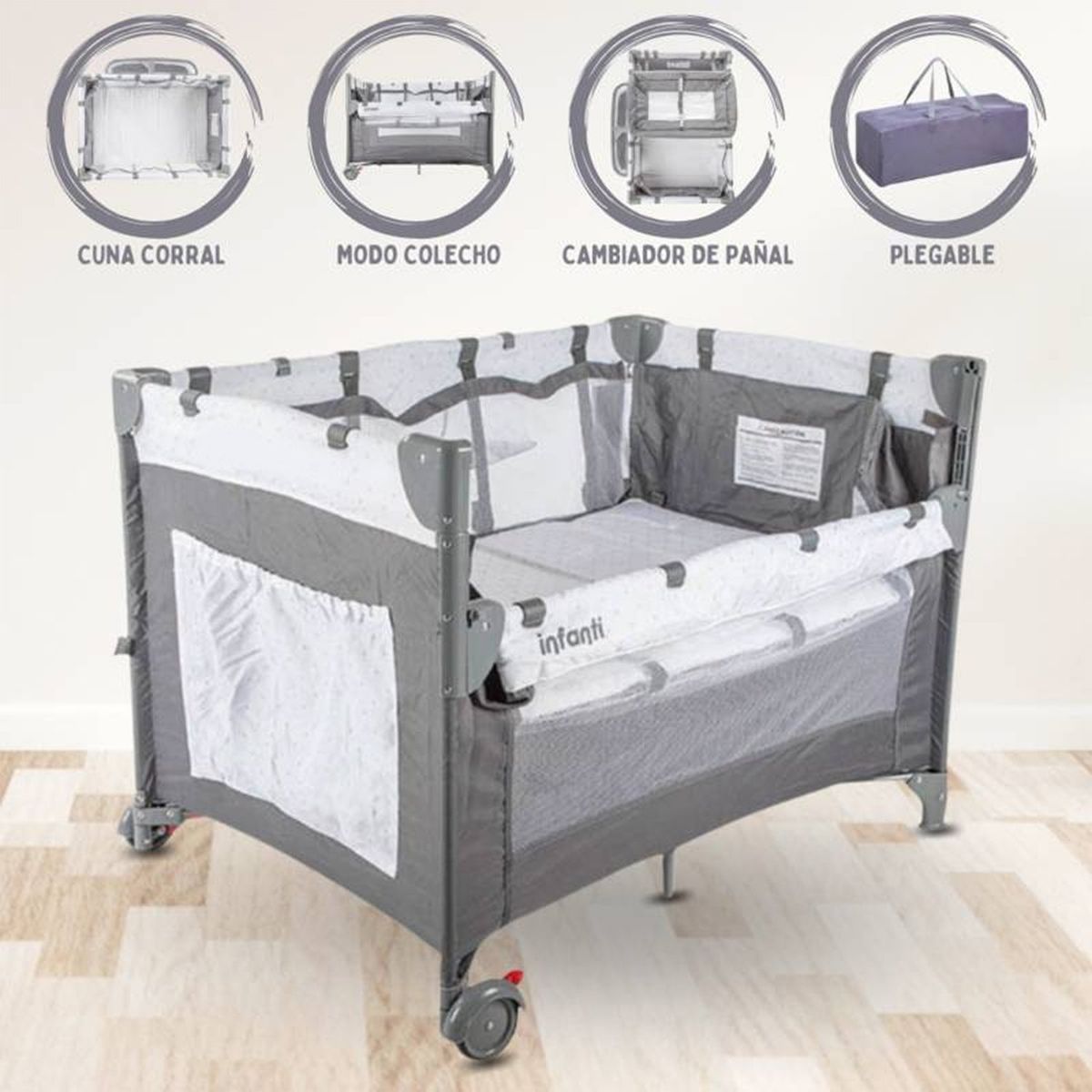 INFANTI - Cuna corral Always TOGETHER Marengo +Colchón