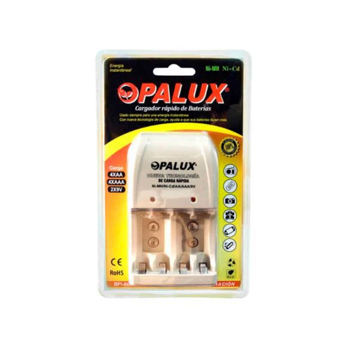 OPALUX - Cargador de baterías recargables 9VAAAAA BPI-0604 OPALUX