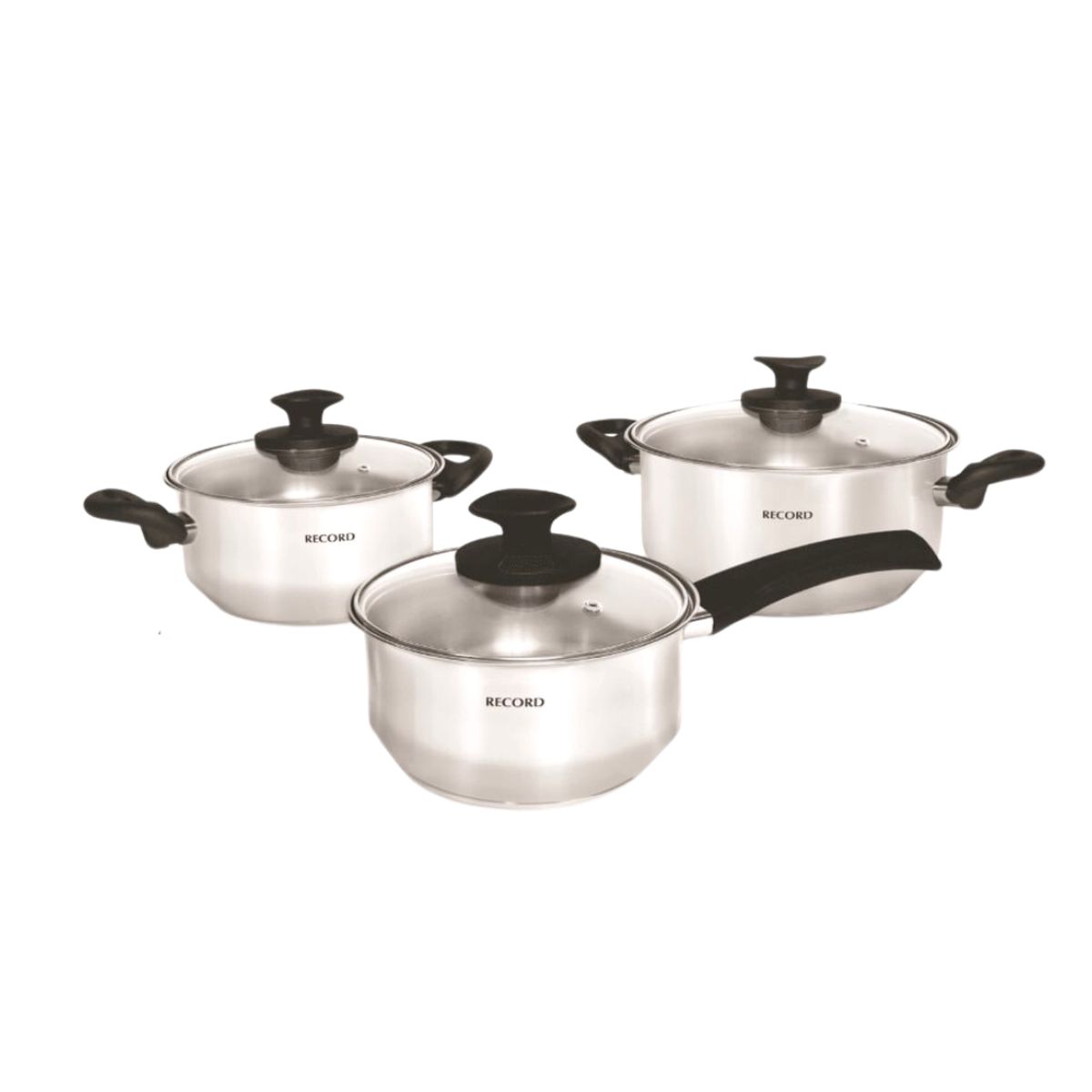 RECORD - Juego de Ollas 6 Piezas Acero Inoxidable con Tapa de Vidrio Record