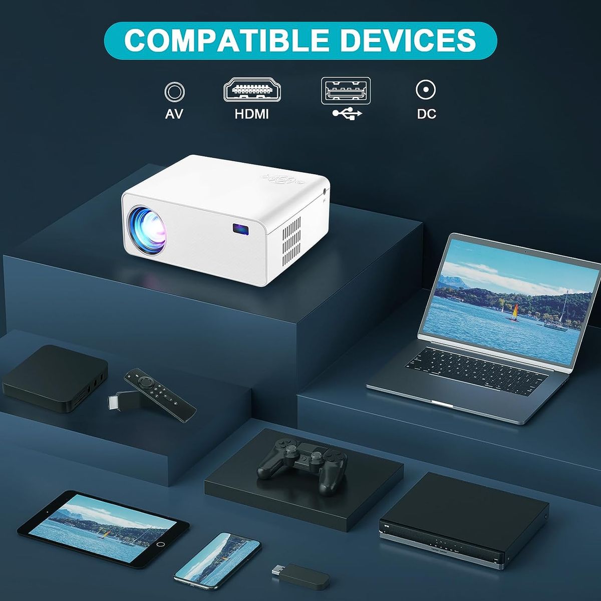 OEM - Mini Proyector WiFi Bluetooth Portátil Full HD 720P 12000Lm