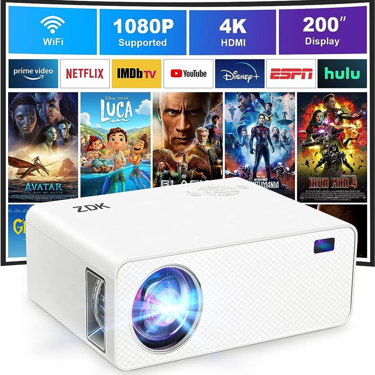 OEM - Mini Proyector Portátil  Full HD 720P 12000Lumens con WiFi Bluetooth
