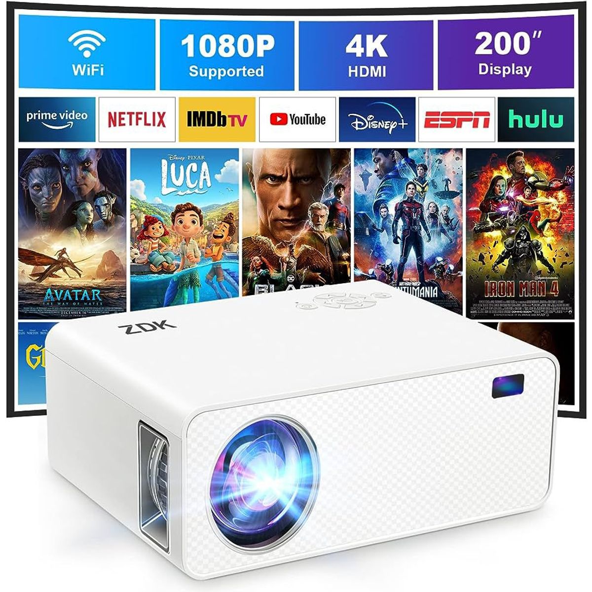 OEM - Mini Proyector Portátil  Full HD 720P 12000Lumens con WiFi Bluetooth