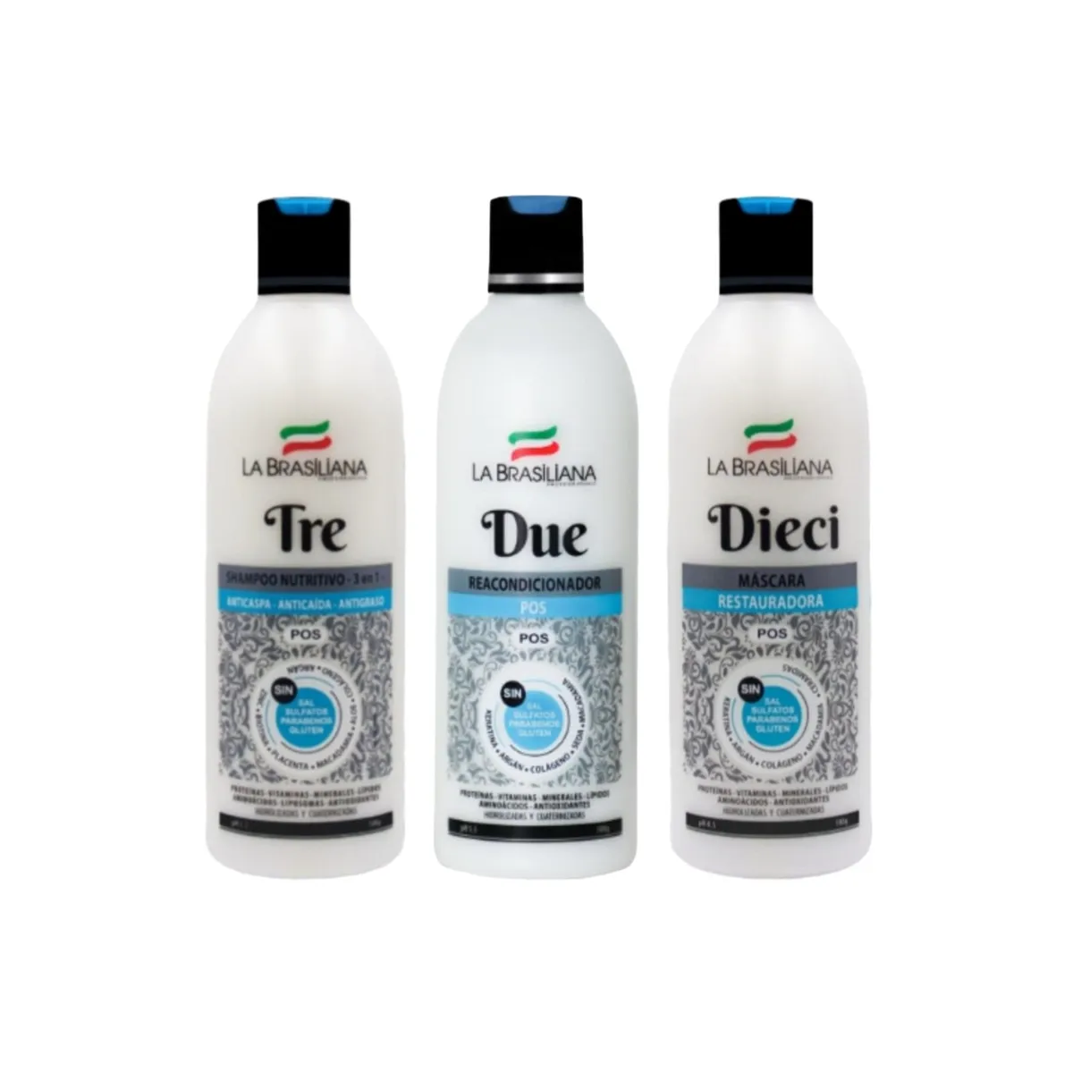 LA BRASILIANA - Kit La Brasiliana - Shampoo TRE + Reacondicionador + Mascara DIECI