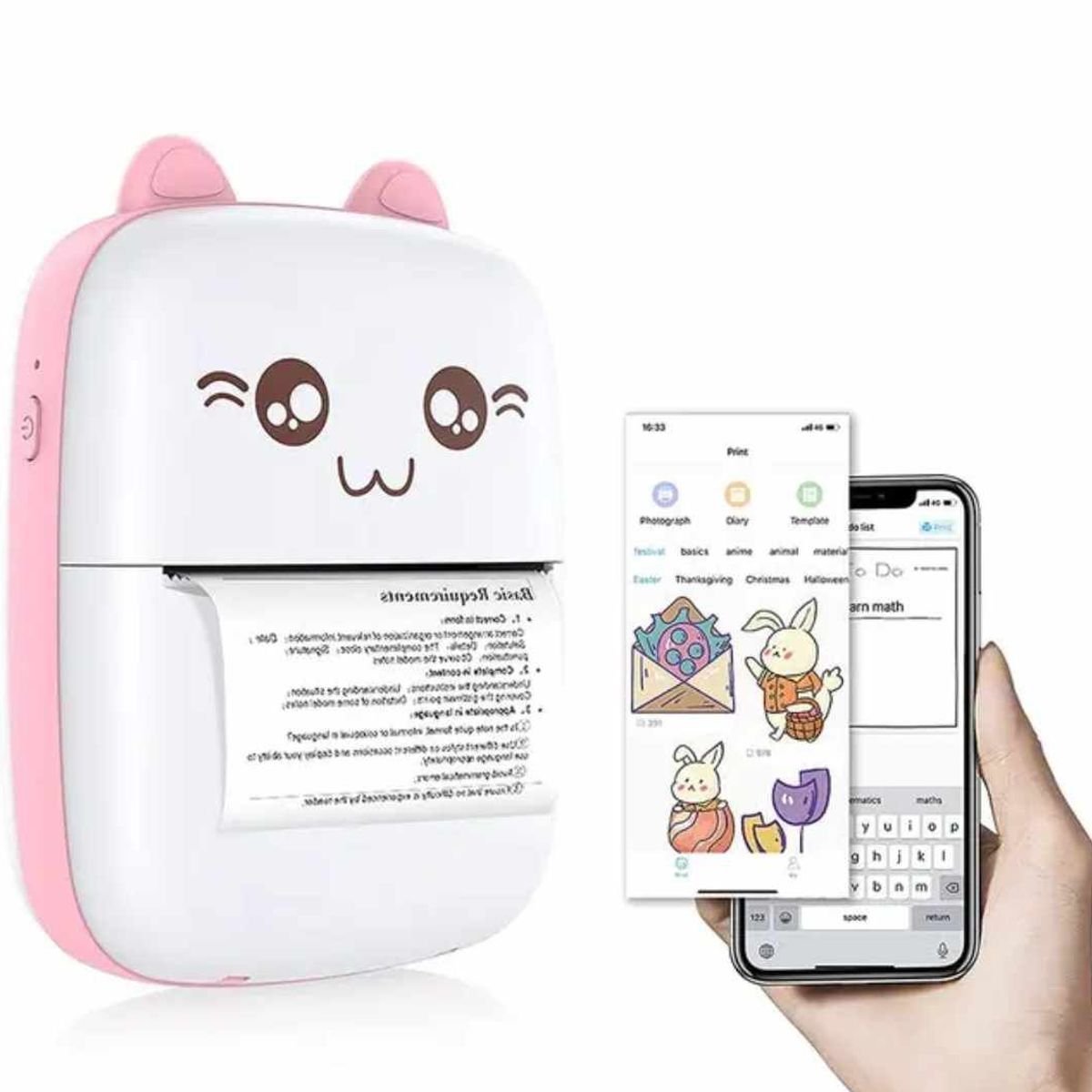 GENERICO - Impresora Portatil Kawai Mini de Gatito Recargable con Bluetooth